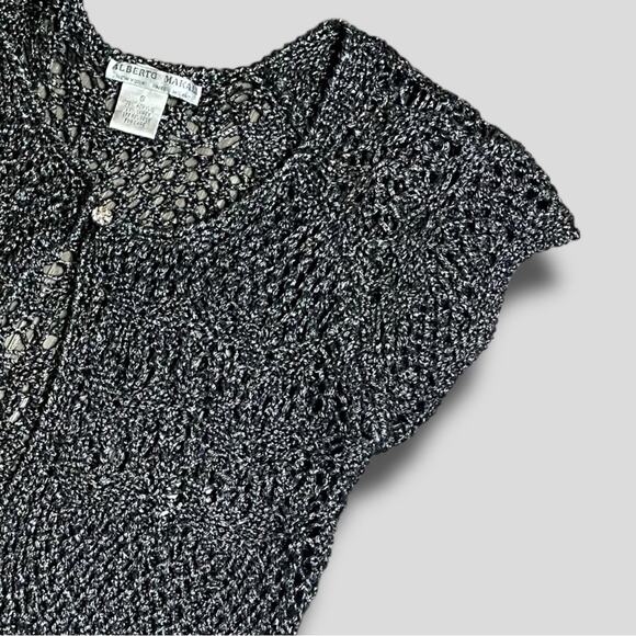 ALBERTO MAKALI METALLIC GUNMETAL GRAY OPEN FRONT CARDIGAN SWEATER SIZE SMALL - Picture 2 of 5